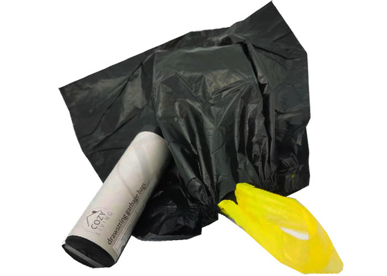 500x600mm 30 Micron 1.2 Mil Recyclable Reusable Bags Drawstring Black Bin Bags