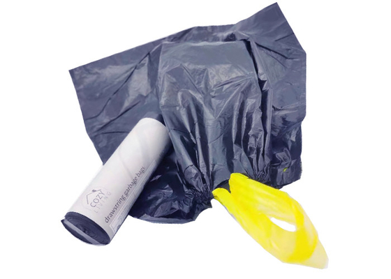 500x600mm 30 Micron 1.2 Mil Recyclable Reusable Bags Drawstring Black Bin Bags