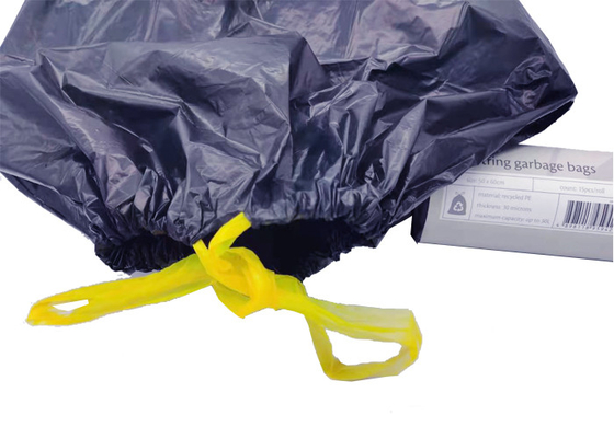 500x600mm 30 Micron 1.2 Mil Recyclable Reusable Bags Drawstring Black Bin Bags